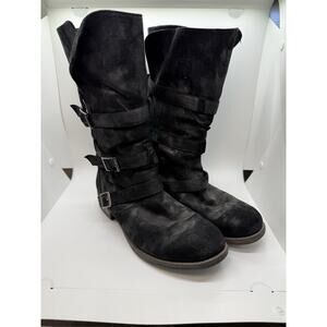 Crown Vintage Distressed Moto Boots Women’s Buckle Mid Calf Biker Grunge 9.5